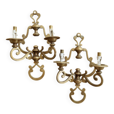 Paire d’appliques murales vintage laiton - 2 bras - Style classique
