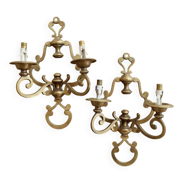 Paire d’appliques murales vintage laiton - 2 bras - Style classique