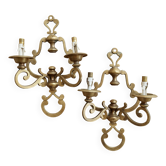 Pair of vintage brass wall sconces - 2 arms - Classic style