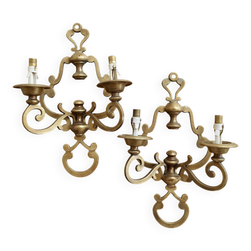Pair of vintage brass wall sconces - 2 arms - Classic style