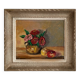 Antique oil painting on canvas with flowers and apples