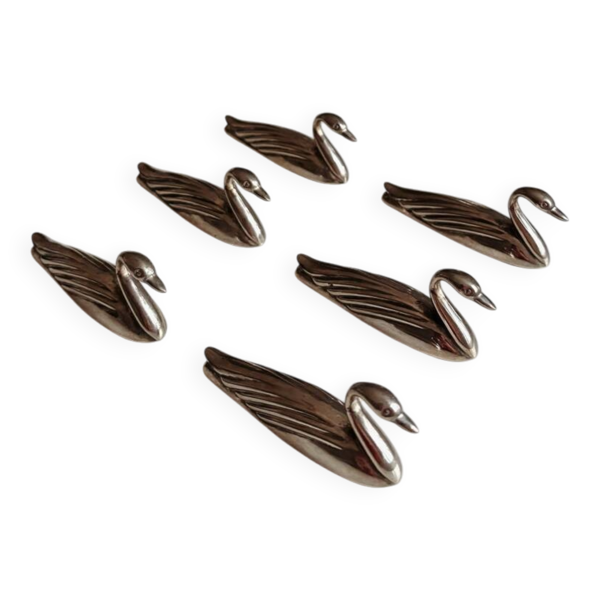 Set of 6 vintage silver-plated metal swan knife rests