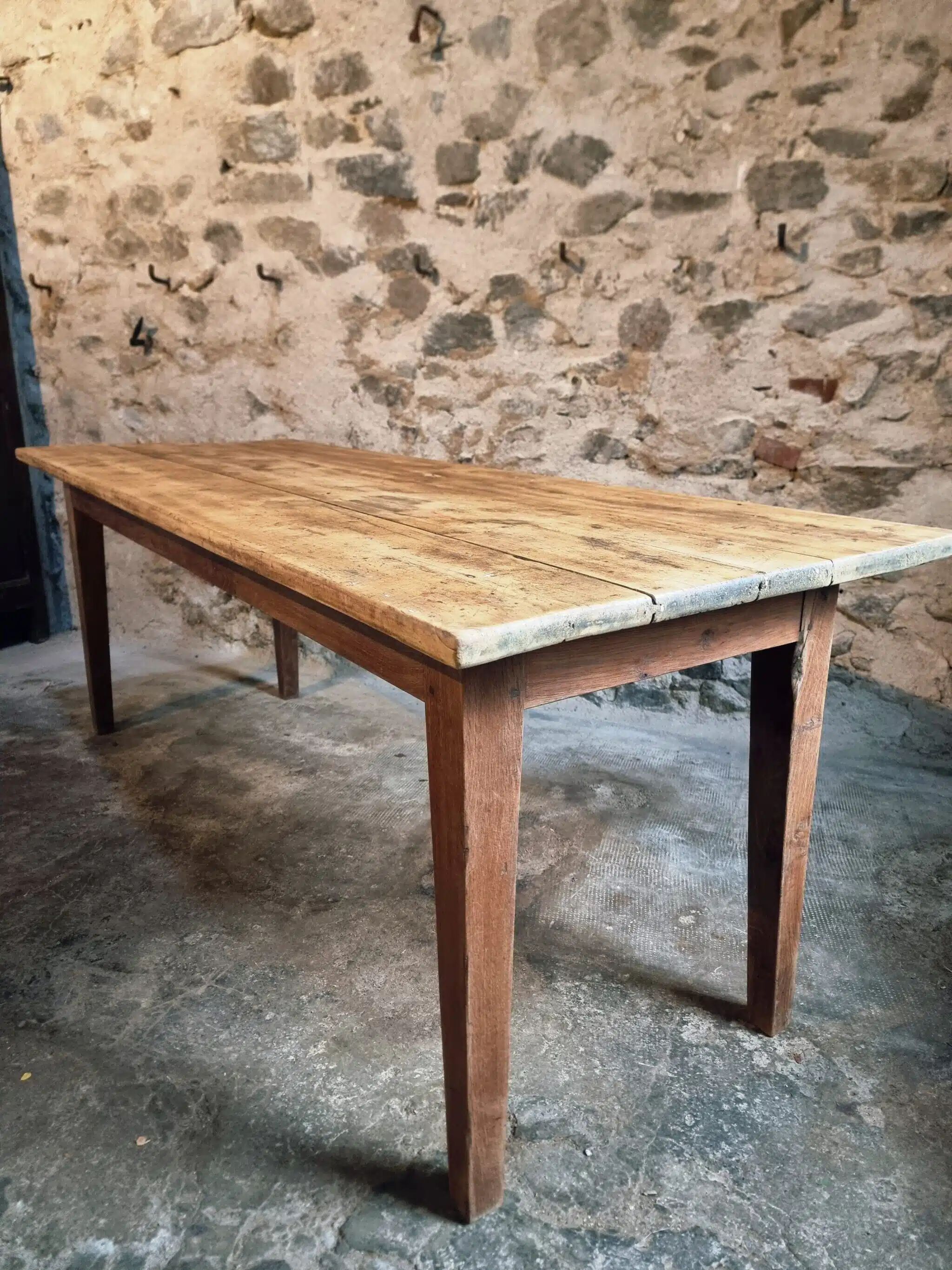Antique French country dining table – Oak base and pine top, circa 1900
