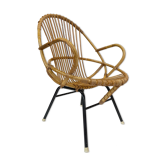 Fauteuil en rotin vintage par Dirk van Sliedregt Rohe Noordwolde 1960 des Pays-Bas