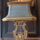 Monumental lyre lamp in oak and zinc (unique piece) 120cm in height.