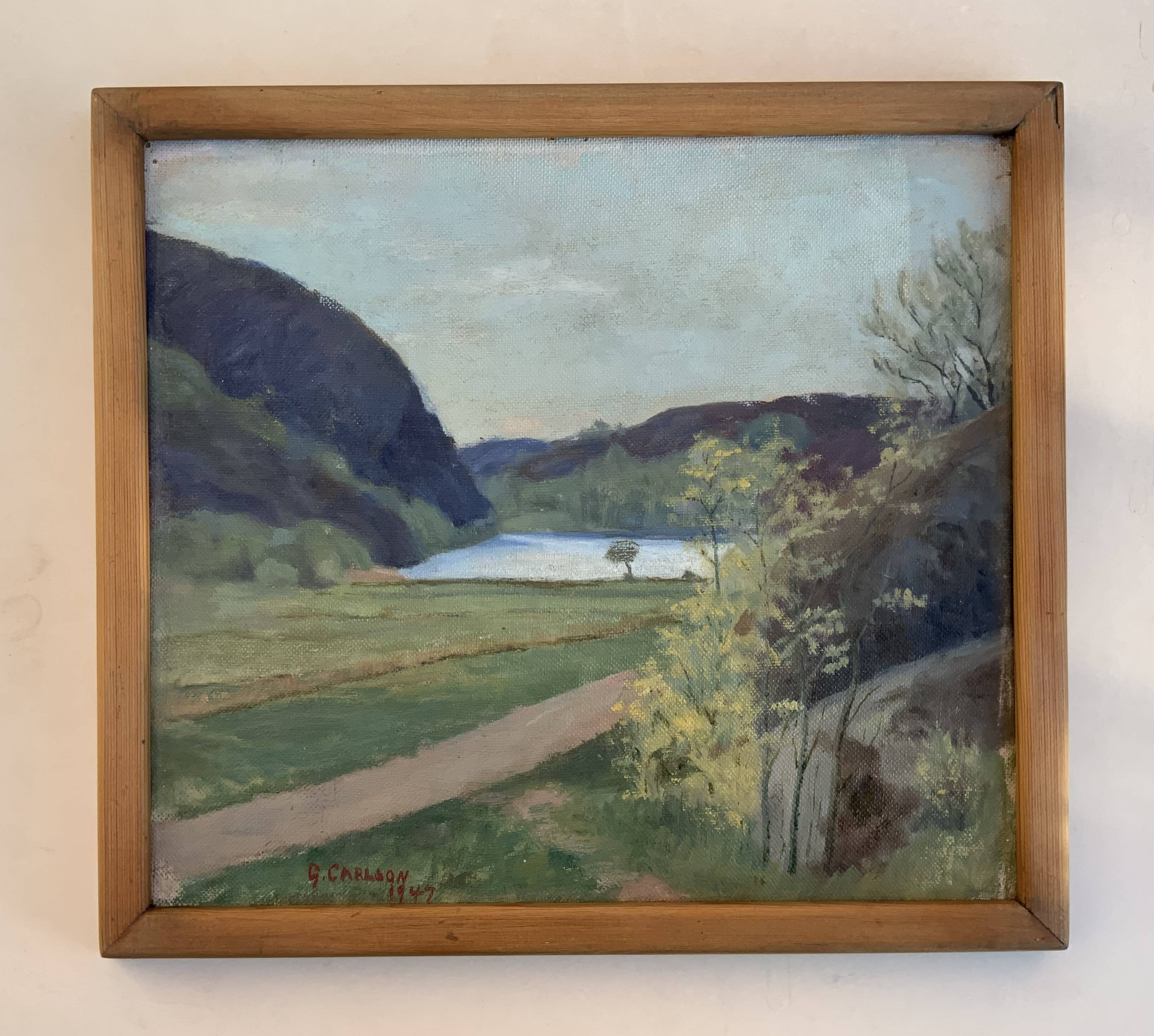 Small Vintage Oil Landscape signed by artist G. Carlson 1947