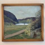 Small Vintage Oil Landscape signed by artist G. Carlson 1947