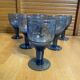 Set of 6 Blue Moulded Glass Goblets with Fruit Decor Vintage 1960s
