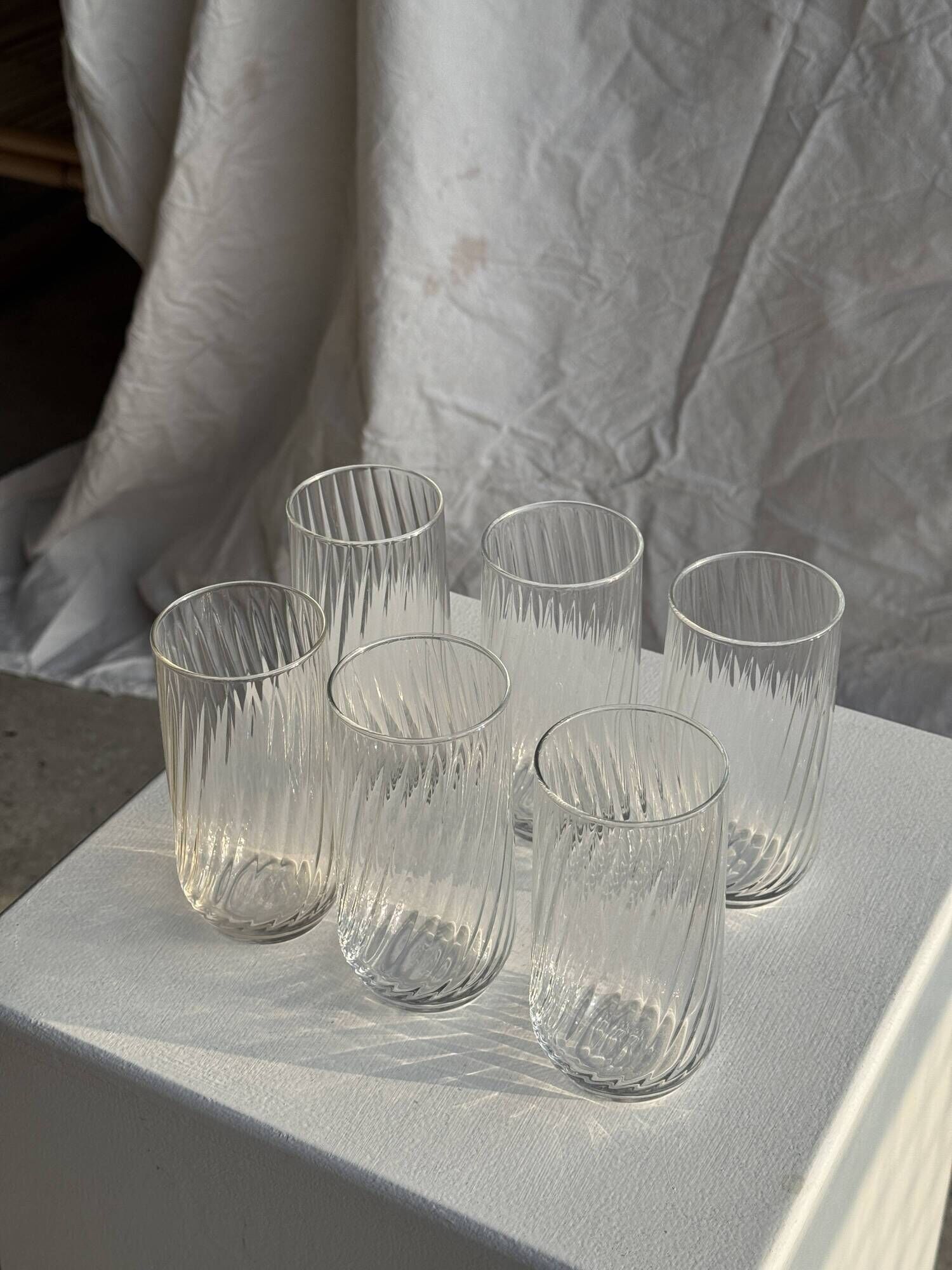 Set of 6 orangeade glasses in ribbed glass