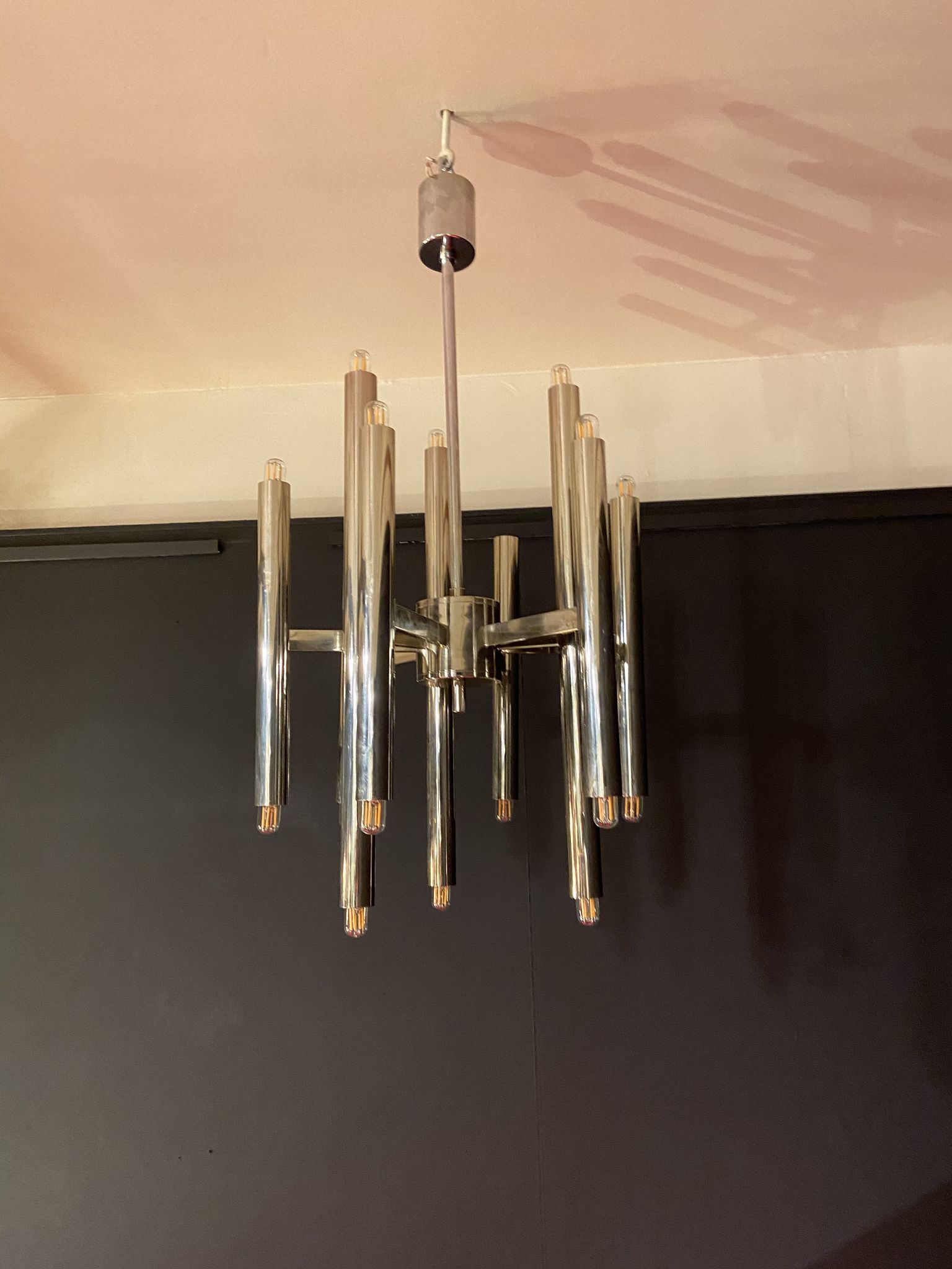 Scoliari chandelier with 18 bright nickel dots distributed by Boulanger