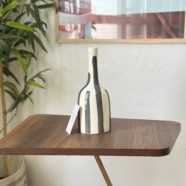 Striped grey bottle artisan vase