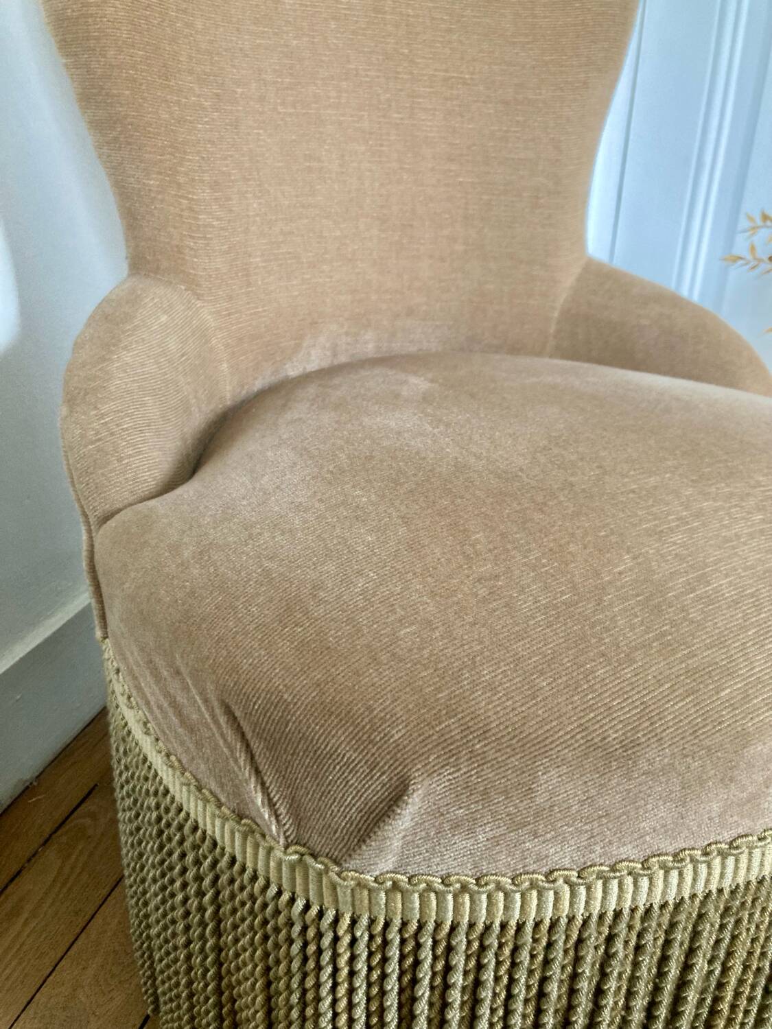 Beige velvet armchair