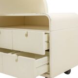 Desk and its cardboard box in white lacquered plywood. 1970s.