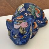 Vintage ceramic cat with fruit decoration