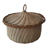 Vintage woven wicker basket with lid - Natural crafts