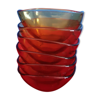 Set de 6 ramequins Vereco en verre marron ambré fumé vintage fabriqué en France