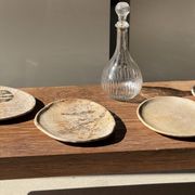 Small oval beige solid petrified wood tray or pocket emptier D24-19 -3311