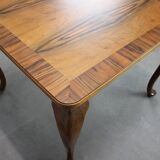 European Art Deco square coffee table from the 1930s in walnut veneer with a restored oiled finish