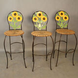 Set of 3 sunflower decorated bar stools