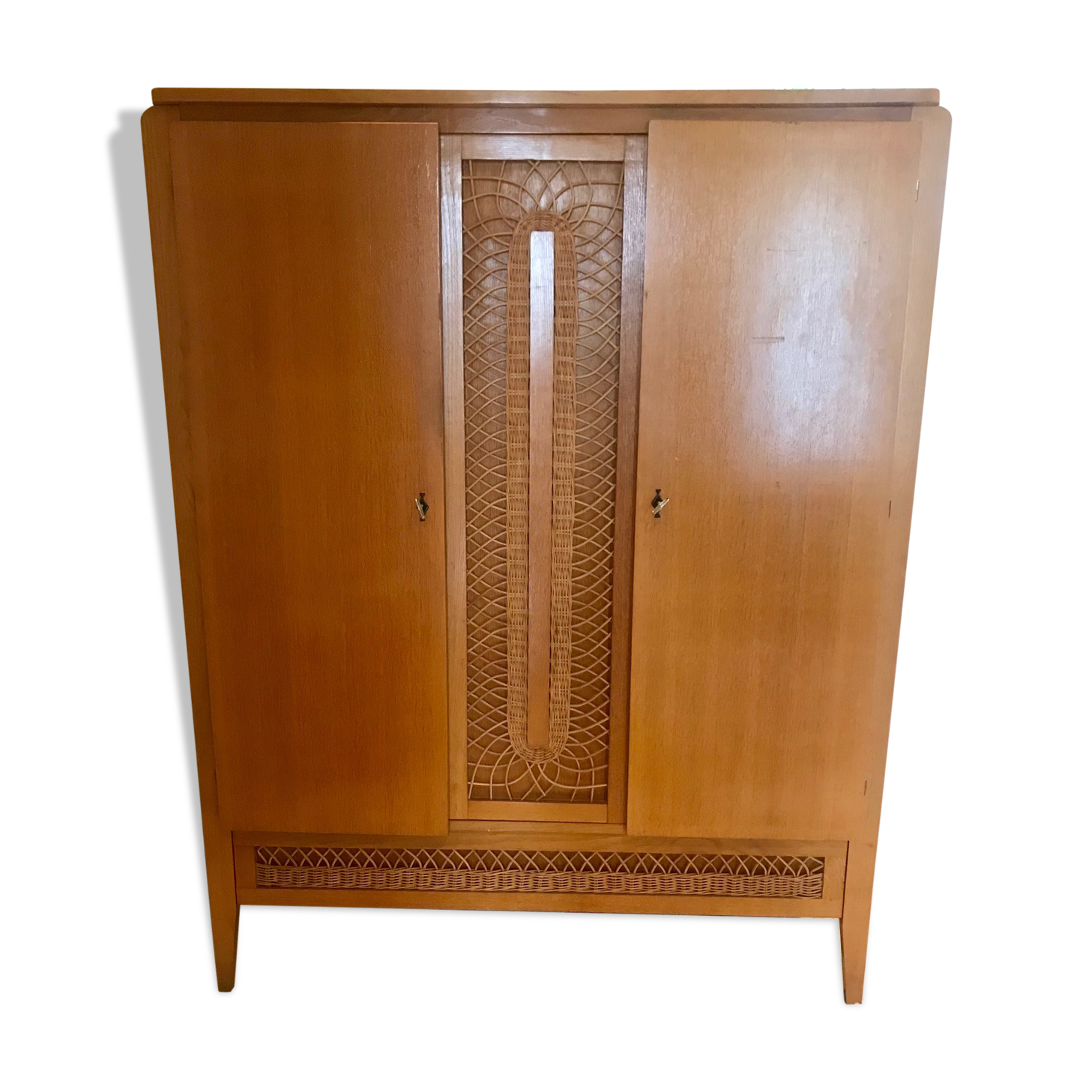 Wood cabinet and rattan 60s
