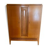 Wood cabinet and rattan 60s