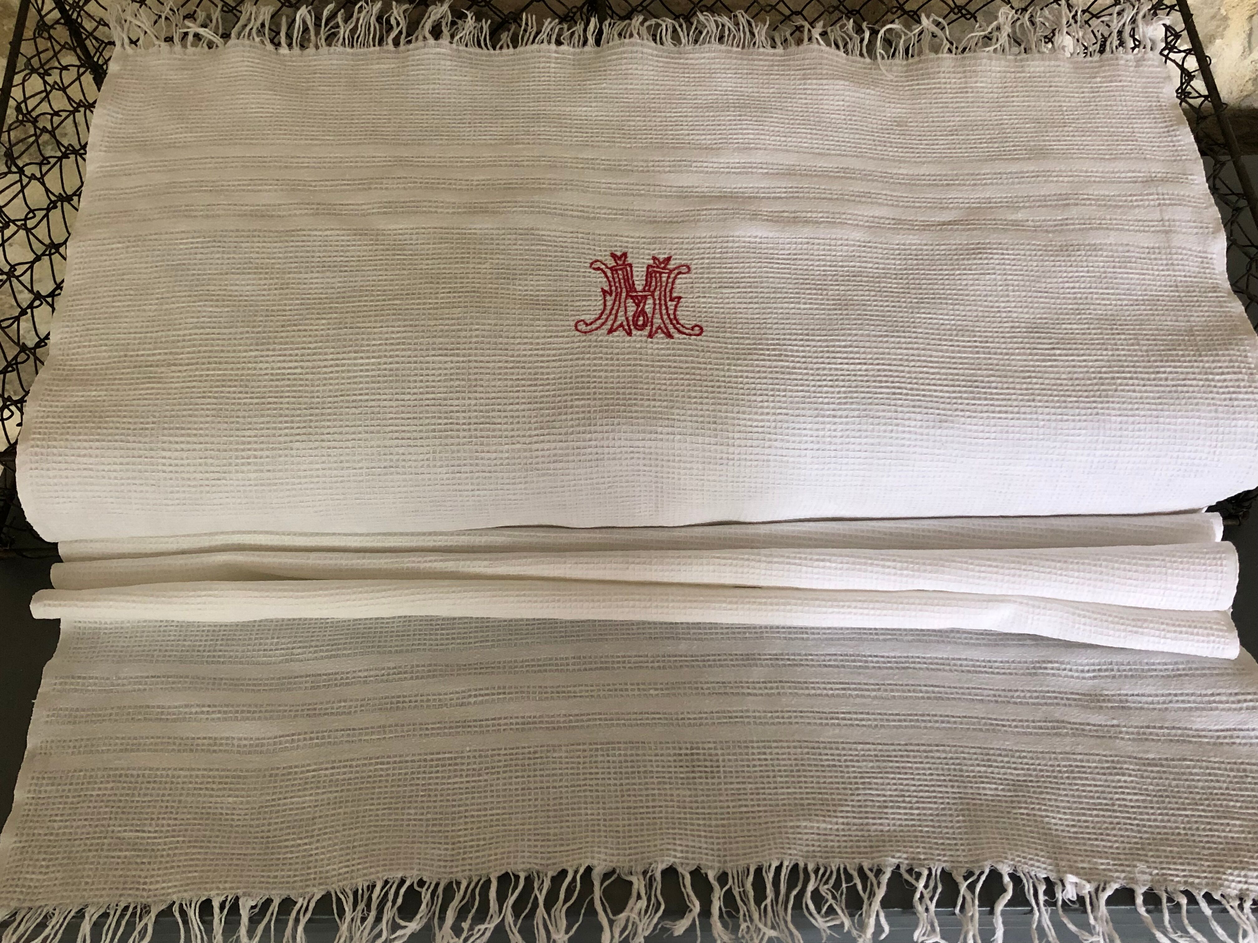 Paire de serviettes nid d'abeille, monogramme M