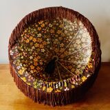 Vintage fringed pendant light in floral fabric - 1970s