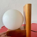 Vintage pine wall lamp with opaline globe