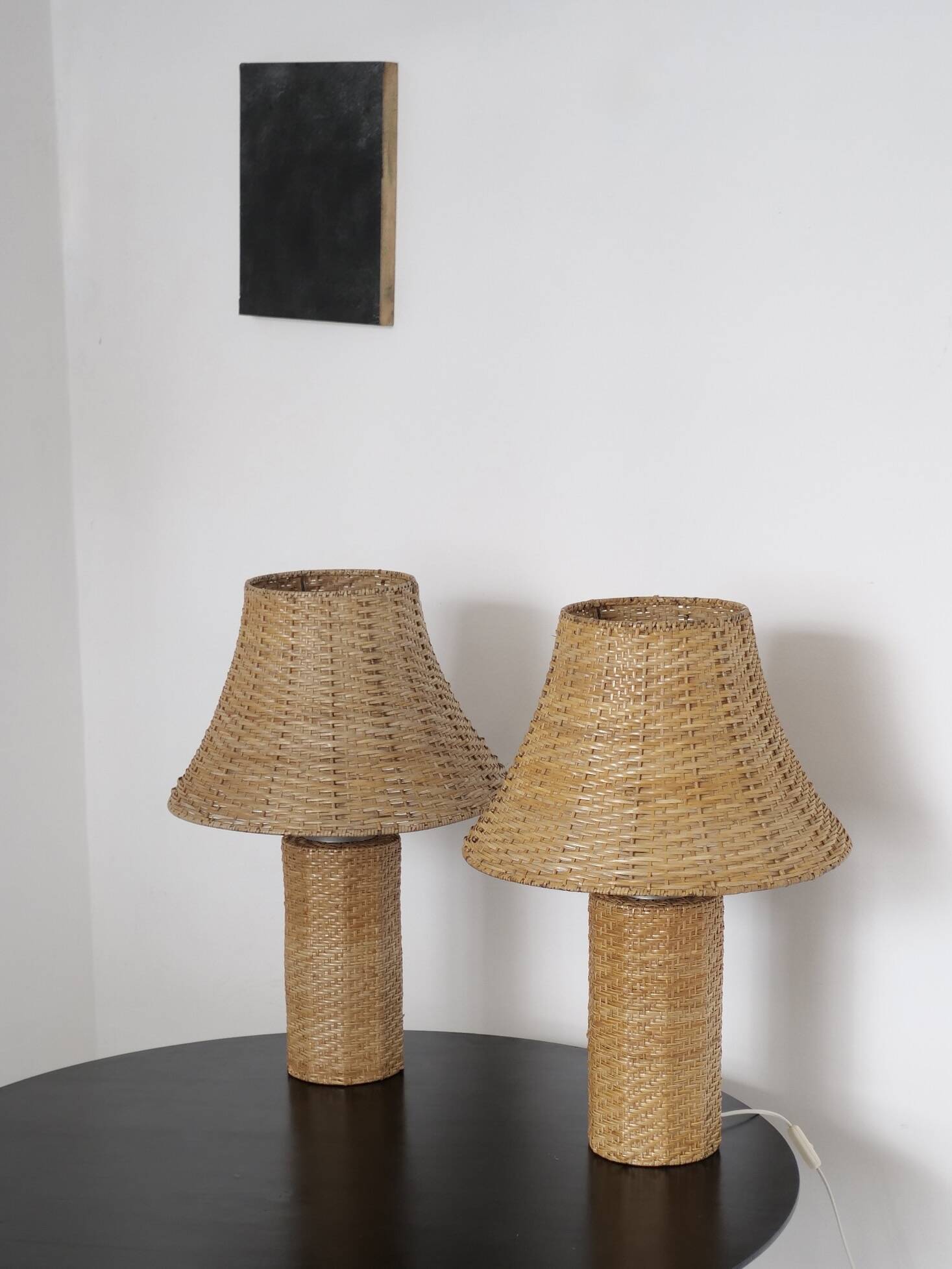 Pair of large Scandinavian rattan lamps from the 80s