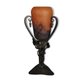 Daum, lampe de table art-déco fer forgé tulipe verre signée sb