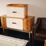 Sideboard in maple, leather and gold-coloured glass, Laszlo Hoenig attr, London 1940s