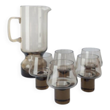 Smoked 70s carafe and glass set