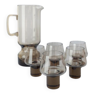 Smoked 70s carafe and glass set