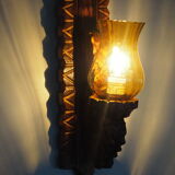 Wall sconce wooden and yellow glass tulip globe