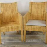 Fauteuil type bridge en bois et rotin tressé