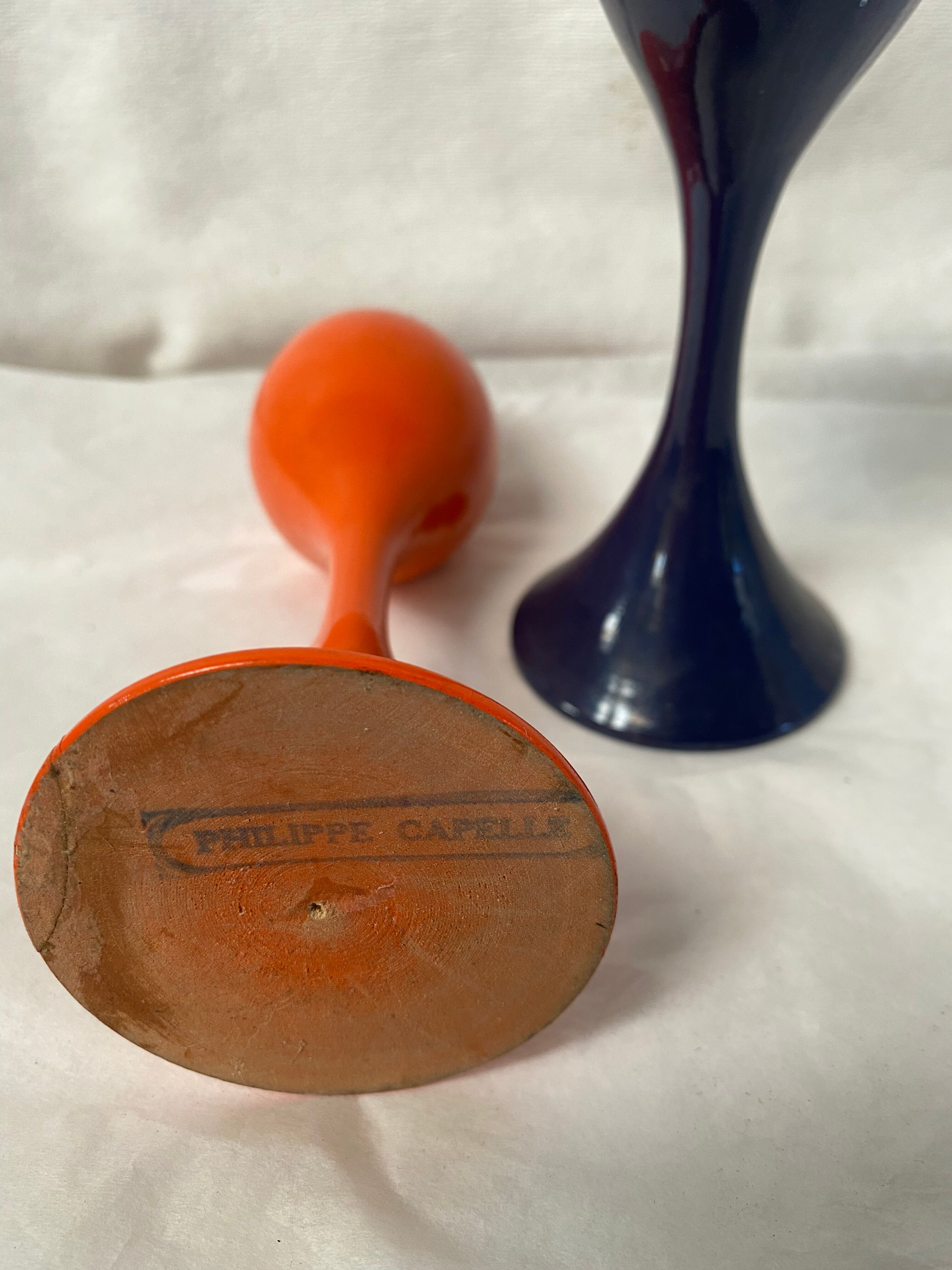 Pair of vintage coquetiers wood Philippe Capelle