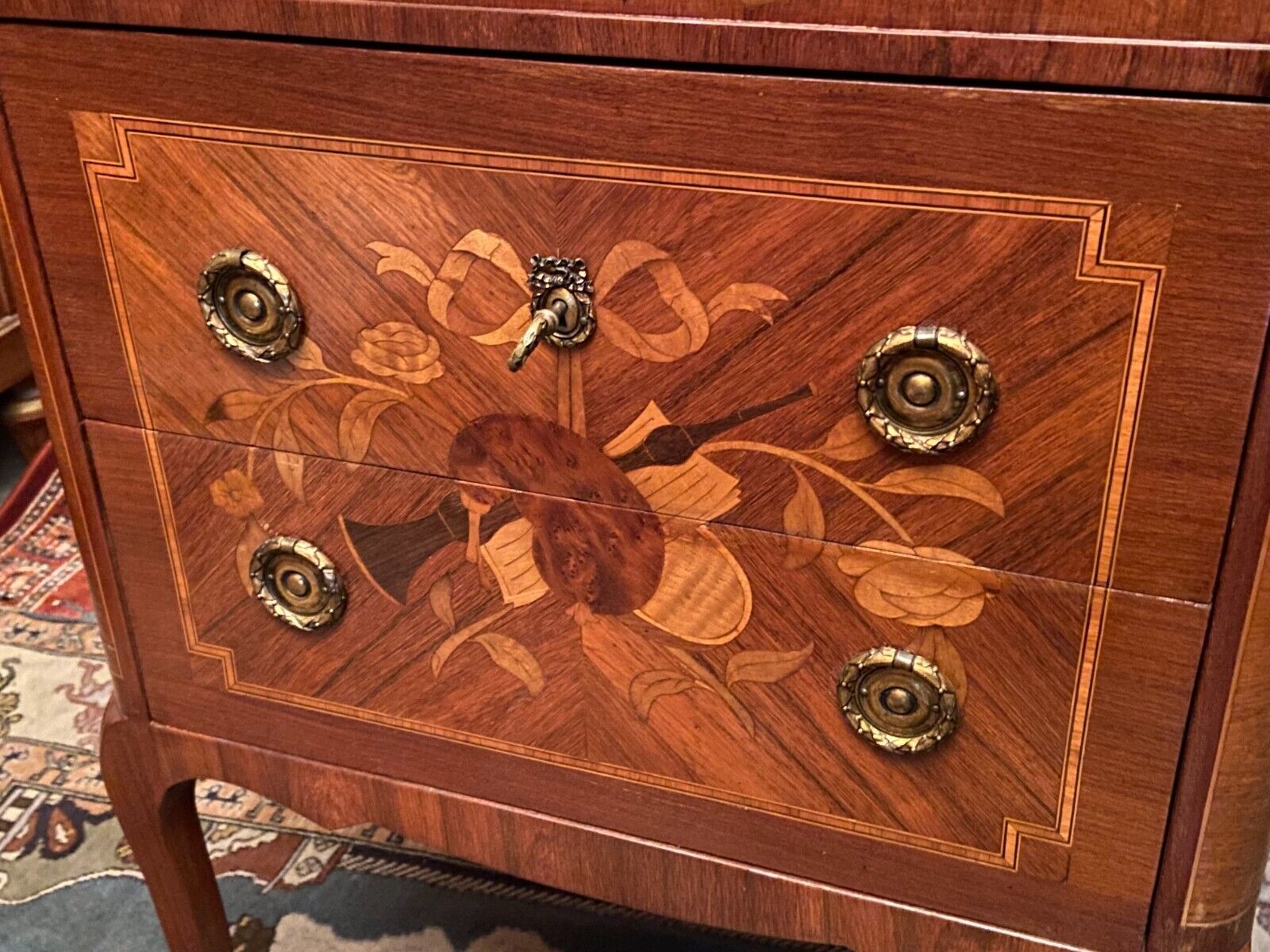 Louis XV Louis XVI style inlaid chest of drawers