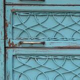 Vintage chest of drawers wood and rattan patina turquoise 1950
