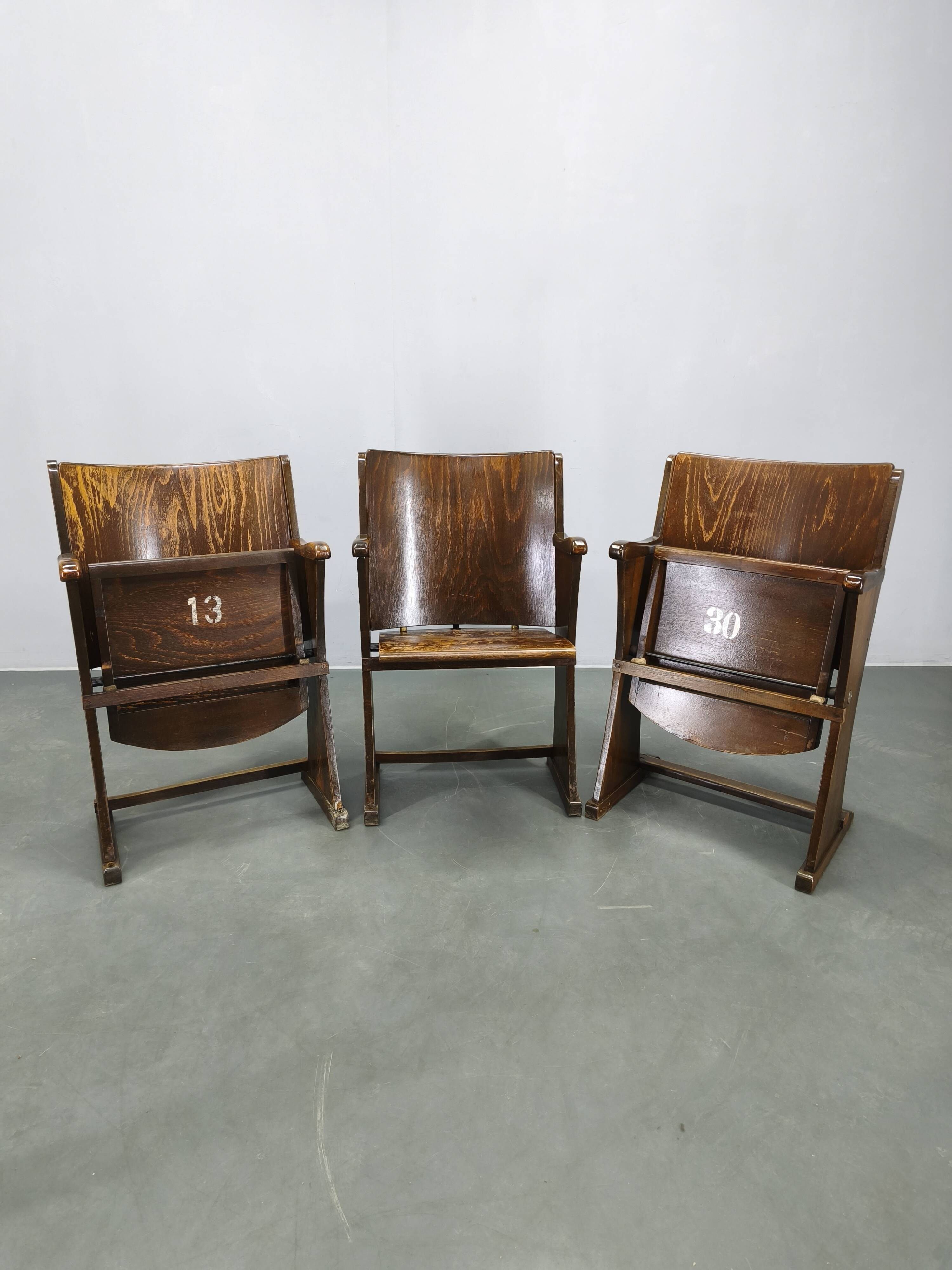 1950s Vintage Cinema Chair Beech Wood Theater Seat Armchair
