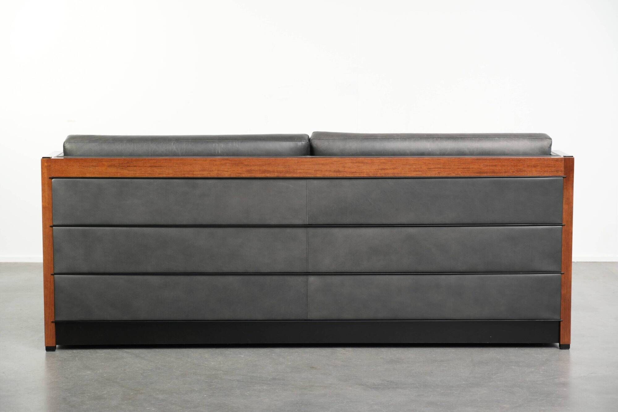 Timeless 3-seater Art Deco design sofa  upholstered in black cowhide leather