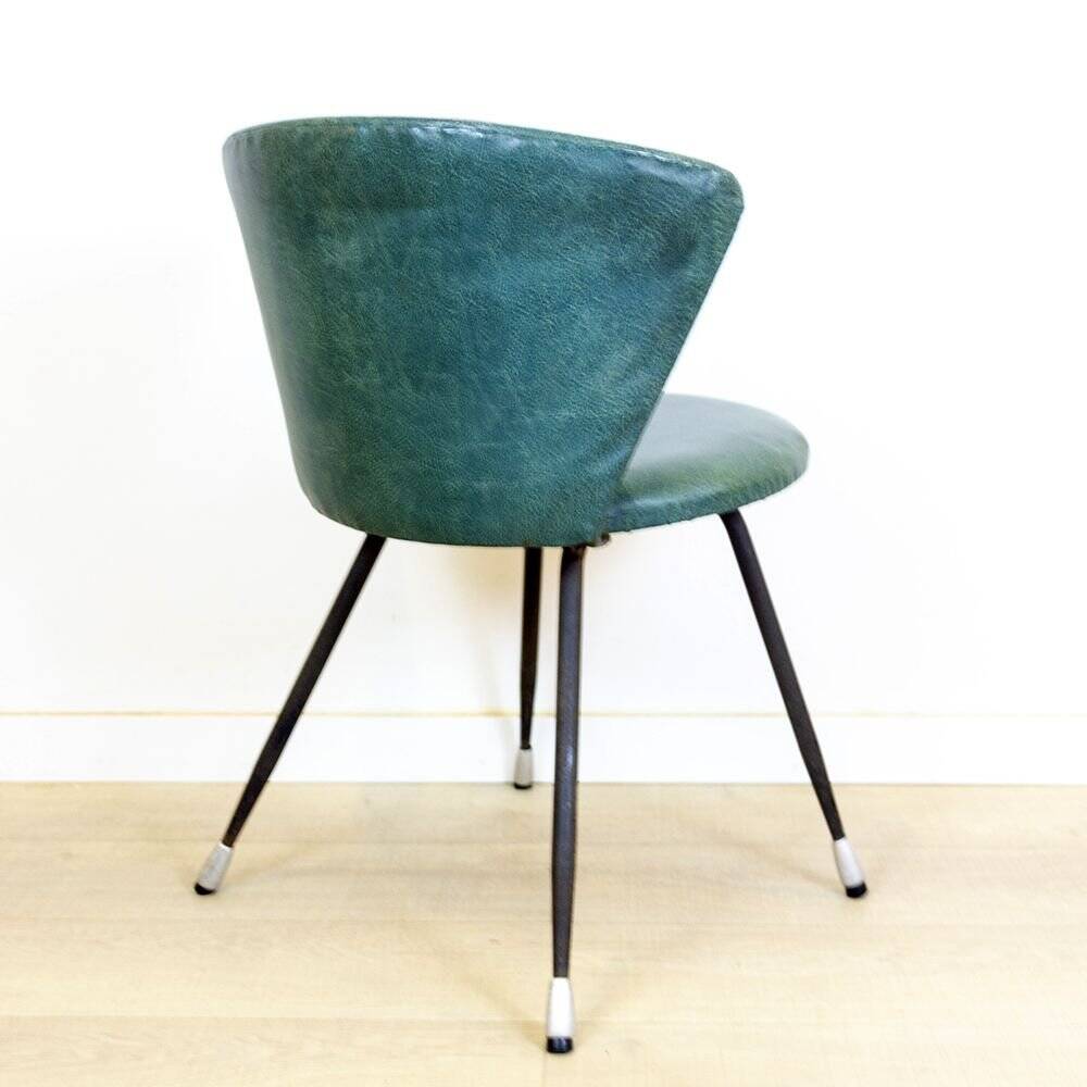 Set of Spanish Iron and Green Skai Club Chairs, 1960s