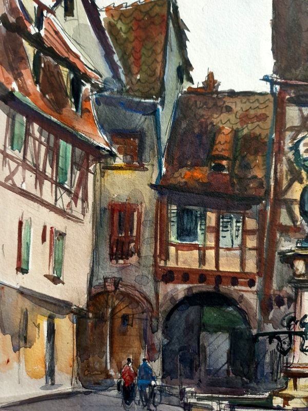 André Duculty (1912-1990), watercolor on paper "Place de l'ancienne douane, à Colmar" Signed
