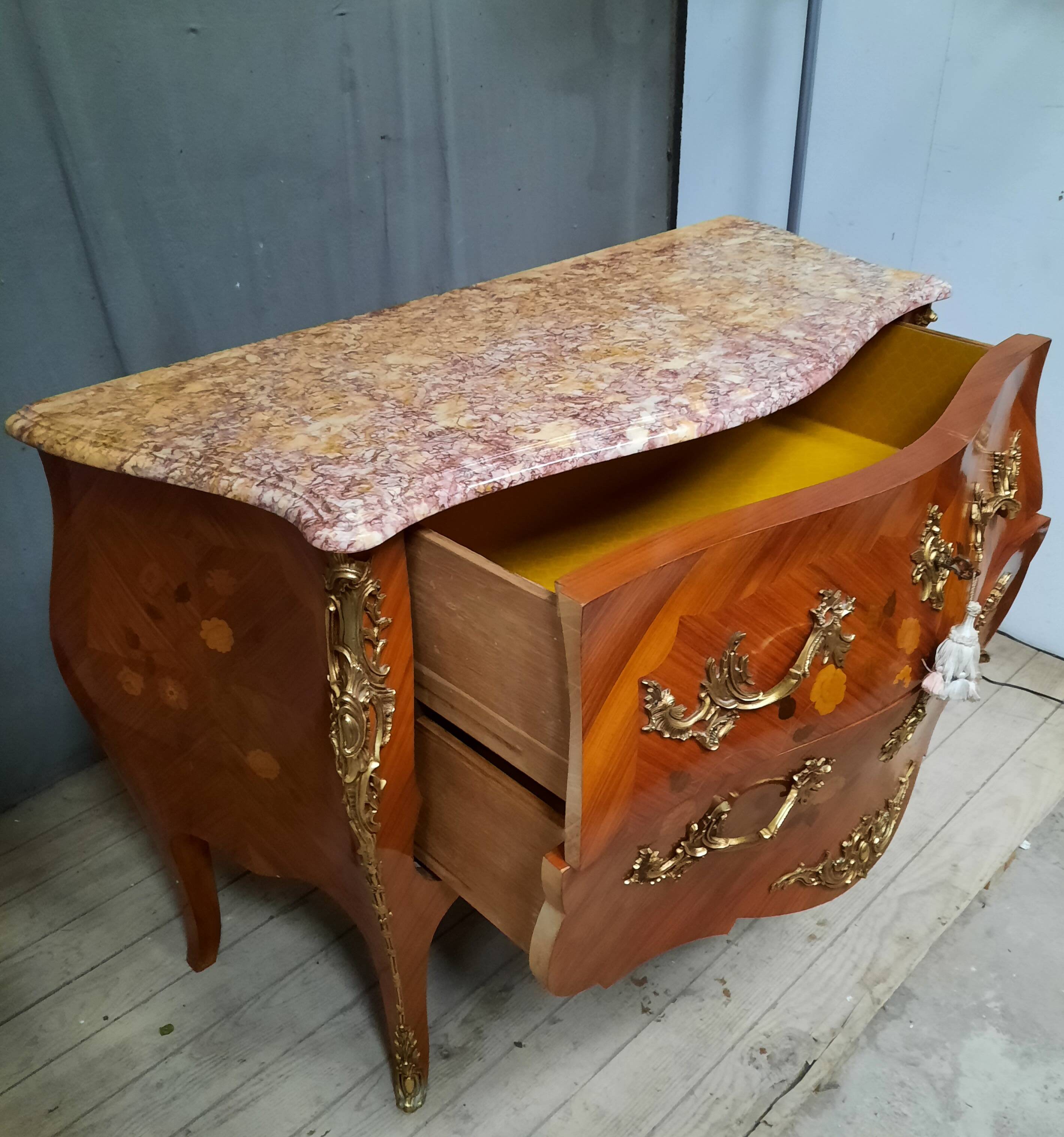 Louis XV style marquette chest of drawers