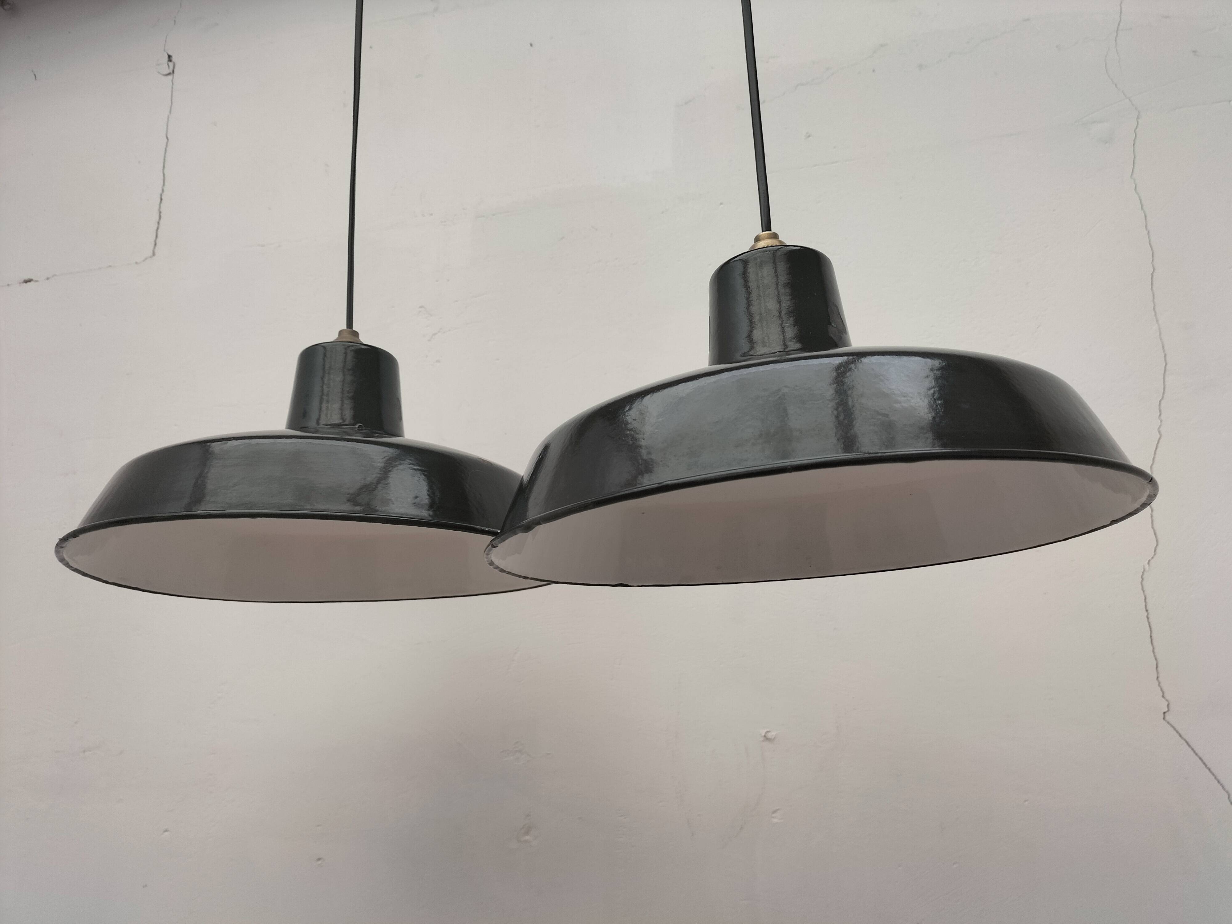 Enameled sheet metal pendant lights