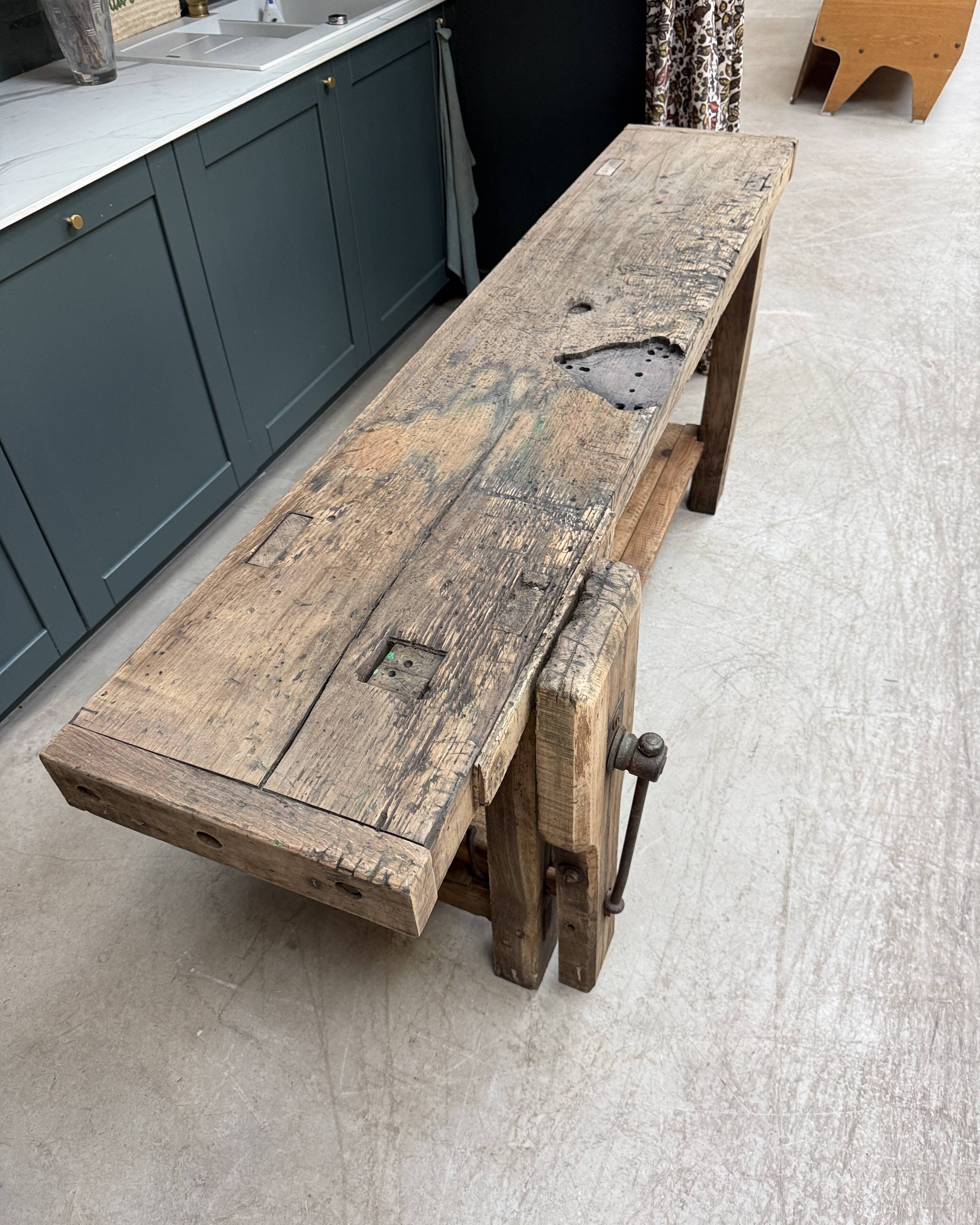 Old solid oak carpenter's workbench (renovated)