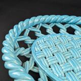 Vallauris green woven ceramic flat basket