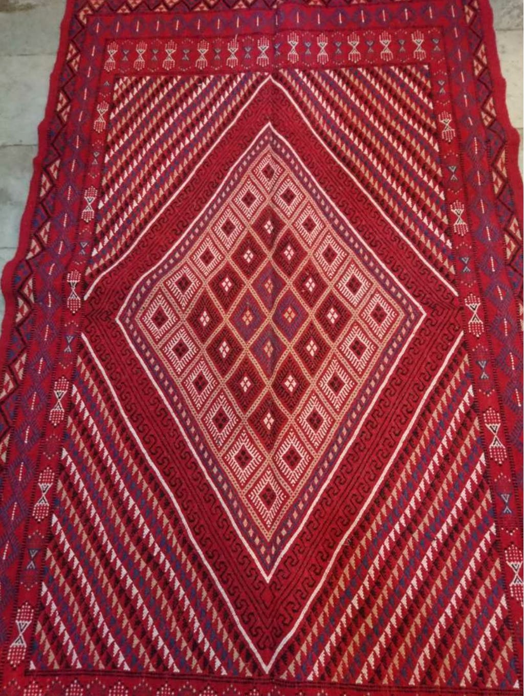 Traditional handmade margoum carpet in pure wool