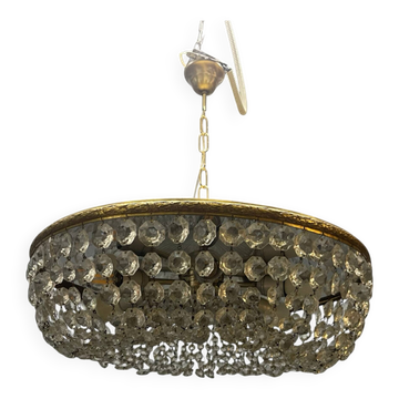 1960s Italian Crystal & Brass Chandelier – 6 Lights