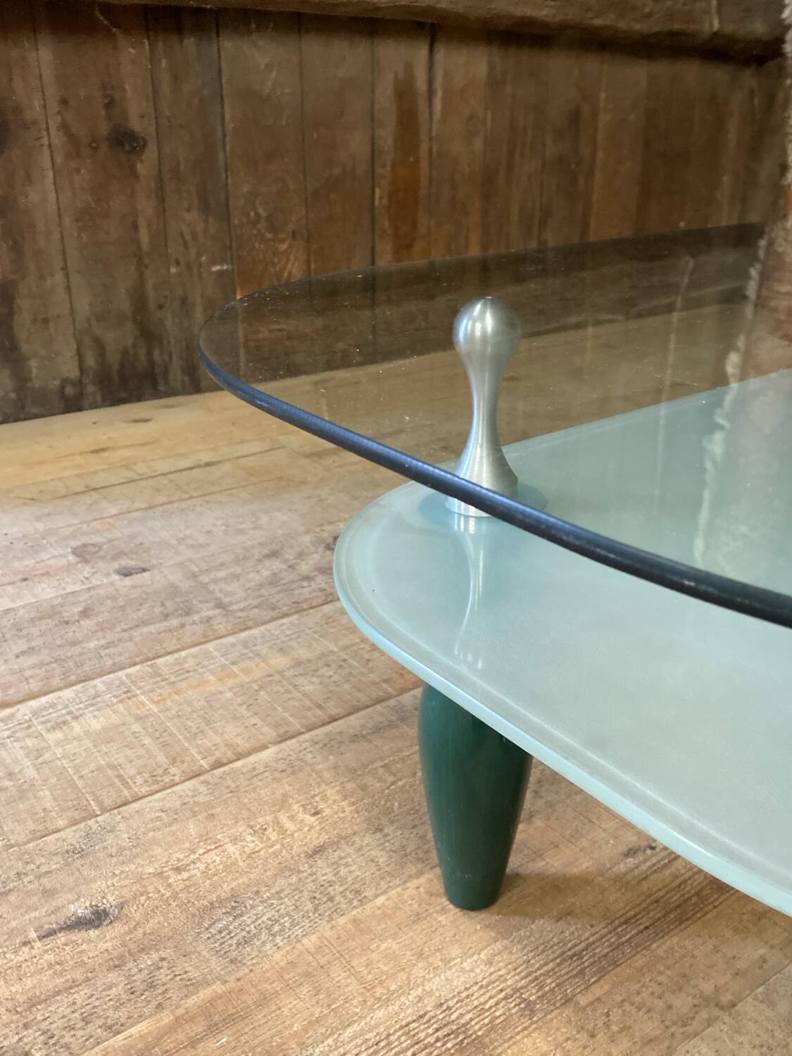 Glass and organic wood coffee table