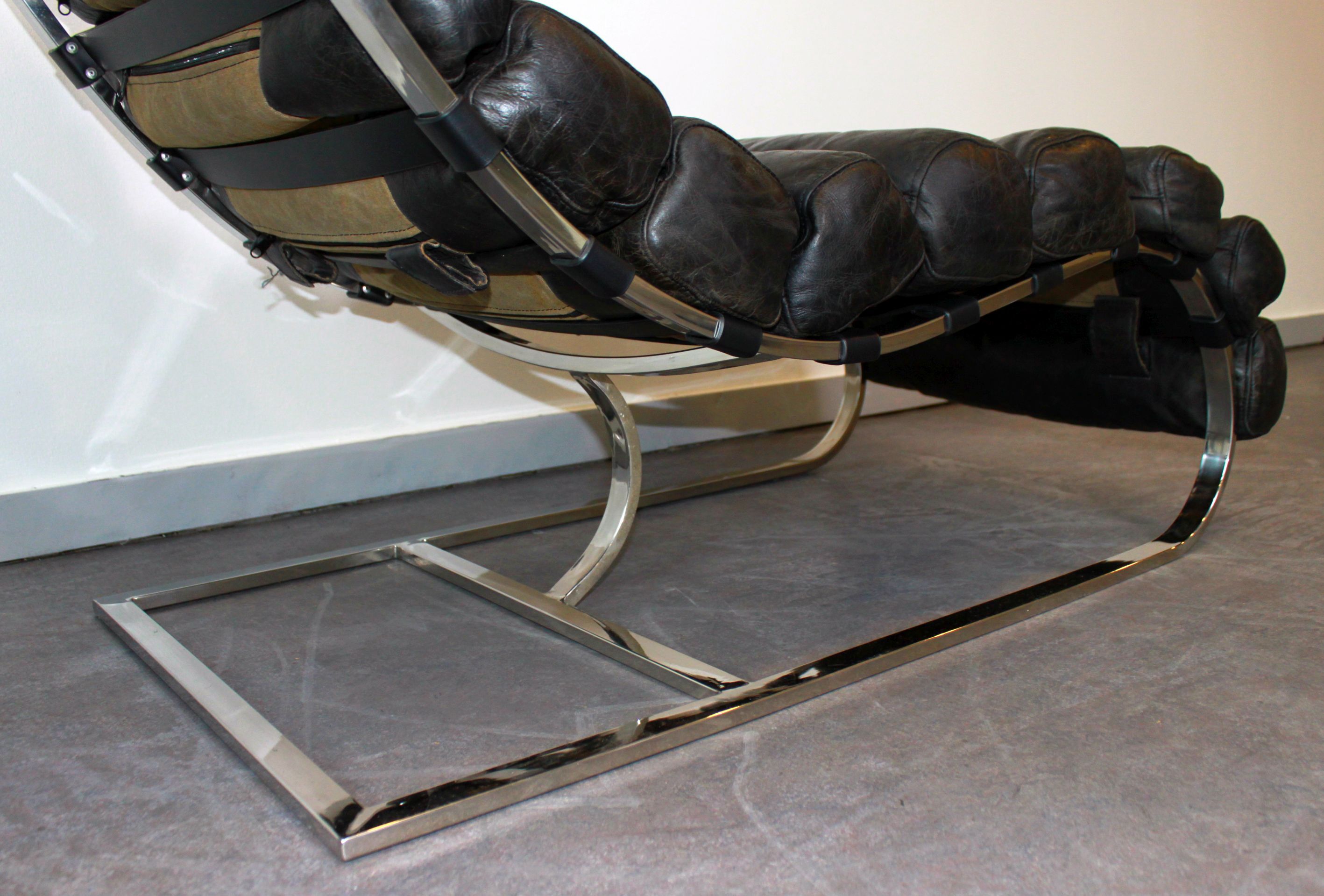 Metal and leather long chair 1970